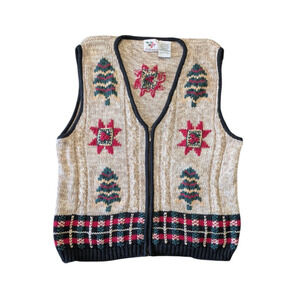 Vintage Nutcracker Christmas Tree Holiday Sweater Vest Size Large Zip Up Y2K 90s